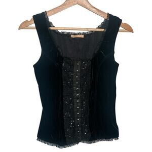 Vintage Y2K Forever 21 Black Velvet Corset Sleeveless Top Size L I Goth Regency
